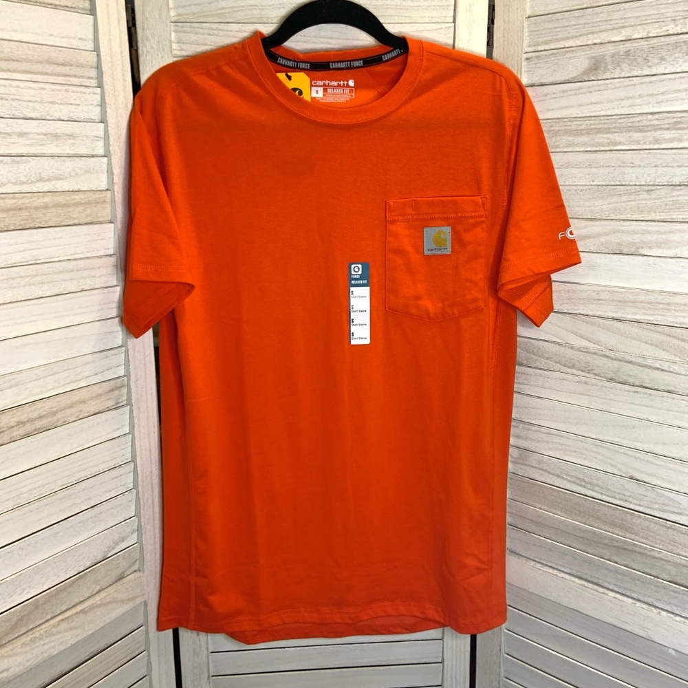Carhartt Men’s Force Relaxed Fit Short Sleeve Pocket T Shirt Bright Orange New